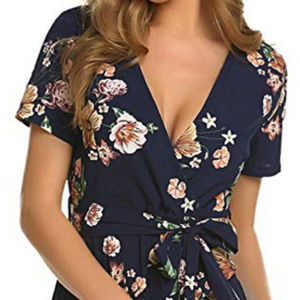 Short sleeve flower dress with belt